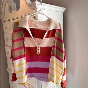 Love Riche Colorful Striped V-Neck Sweater